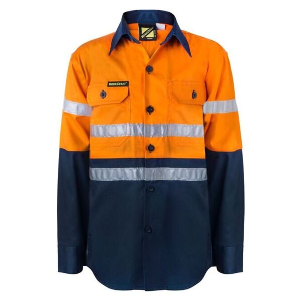 Kids Two Tone Cotton Drill Shirt With CSR Reflective Tape Thumbnail